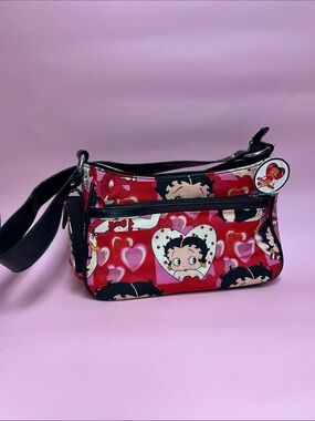 Betty Boop Red and Black Heart Print Shoulder Bag